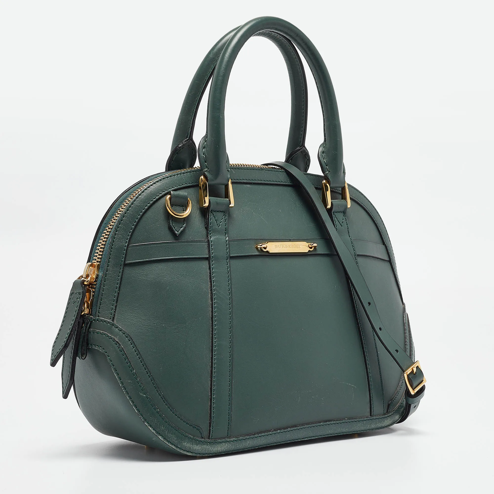 BURBERRY Green Leather Orchard Bowler Bag