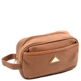 DR625 Toiletry Wash Faux Leather Wrist Bag Camel