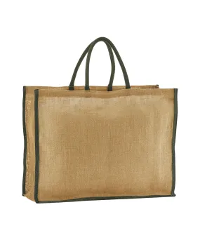 Natural/Olive Green - Natural starched jute market shopper
